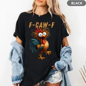 Funny Rooster Meme Cotton Shirt F-CAW-F Chicken Humor Tee Silly Farm Animal Graphic Top Birthday Gift for Men Women Black