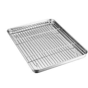 Baking Sheet with Rack Set, Stainless Steel Baking Pan Tray Cookie Sheet with Cooling Rack, Non  & , Easy Clean & Dishwasher Safe