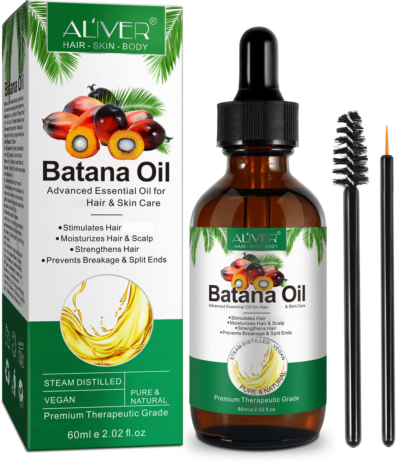 ALIVER Batana Oil for Hair & Skin & Eyebrows & Eyelashes 2.02 fl oz（60ml）