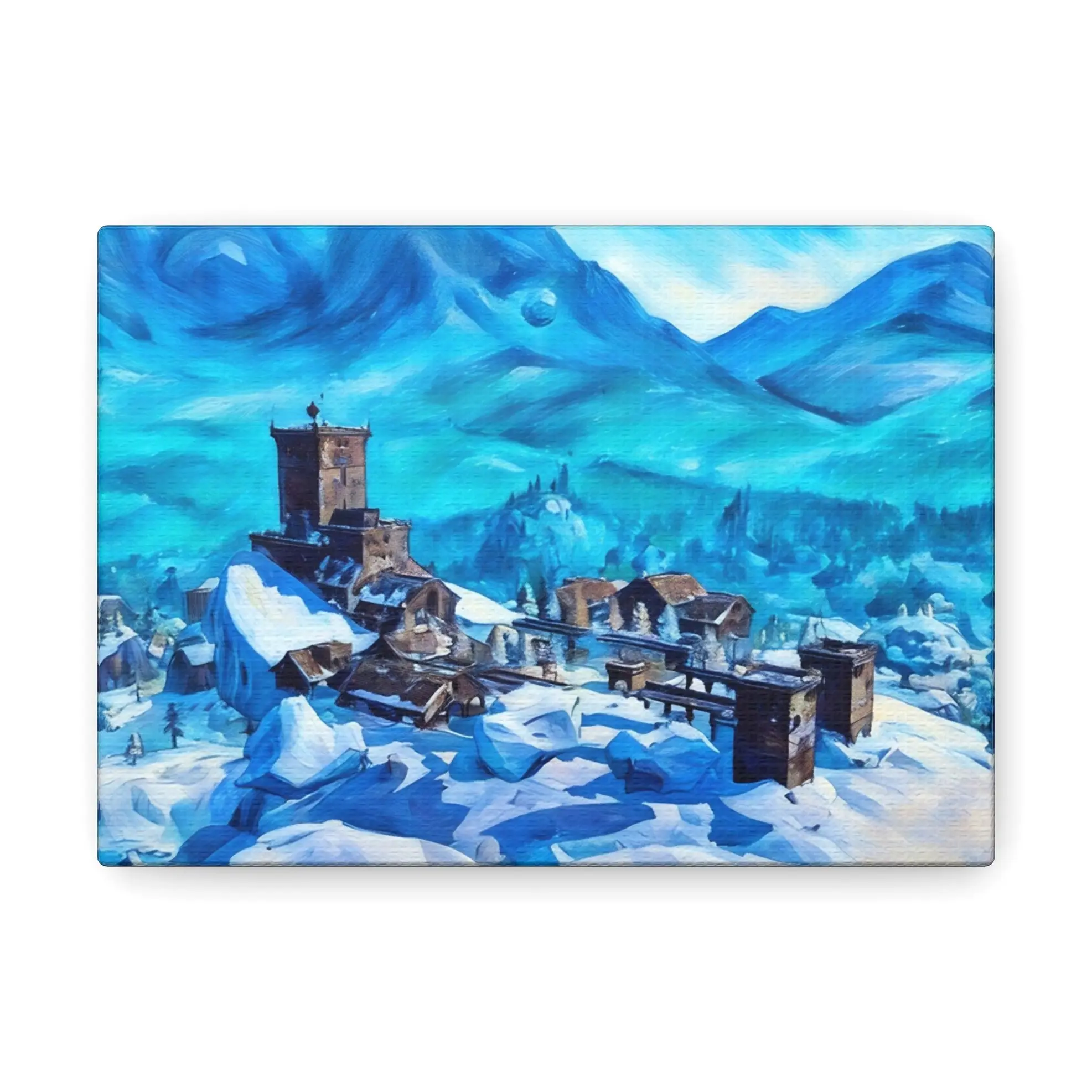 Polar Mountain Fort Canvas Print - Durable Classic Game-Inspired Snowy Mountain Wall Art with Abstract Face Design, Home Supplies Rectangle Multi-Size Decoration for Room Holiday Hanging, Christmas Gift