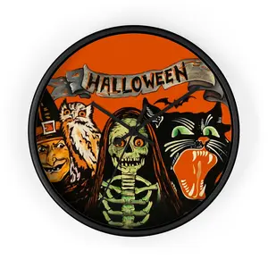 Halloween Wall Clock, Spooky Decor, Trick or Treat Timepiece, Witch,Black Cat