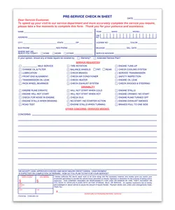 Pre-Service Check-In Forms RO-100 8.5" x 11" - Vehicle Intake & Customer Concern Sheets, Auto Service Advisor Forms, Padded Tear-Off Automotive Check-In Paper - 50 Sheets per pad