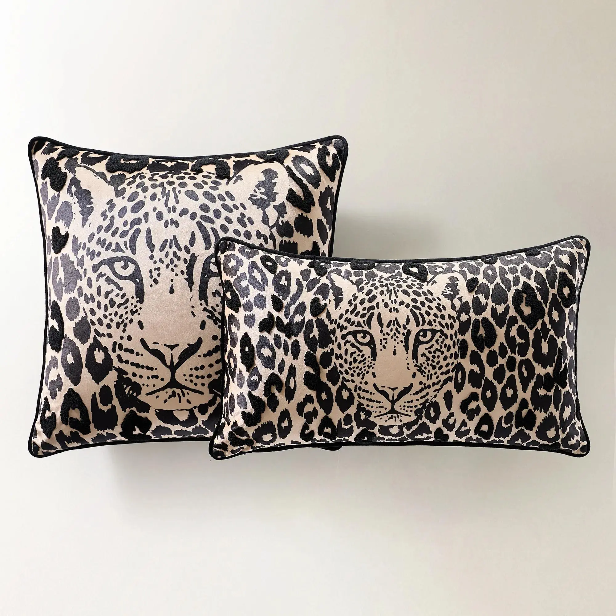 Z Gallerie Zulu Leopard Print Pillow, Embroidery-Inspired Standard Pillow with Embroidered Detail, Embroidery-Inspired Standard Pillows