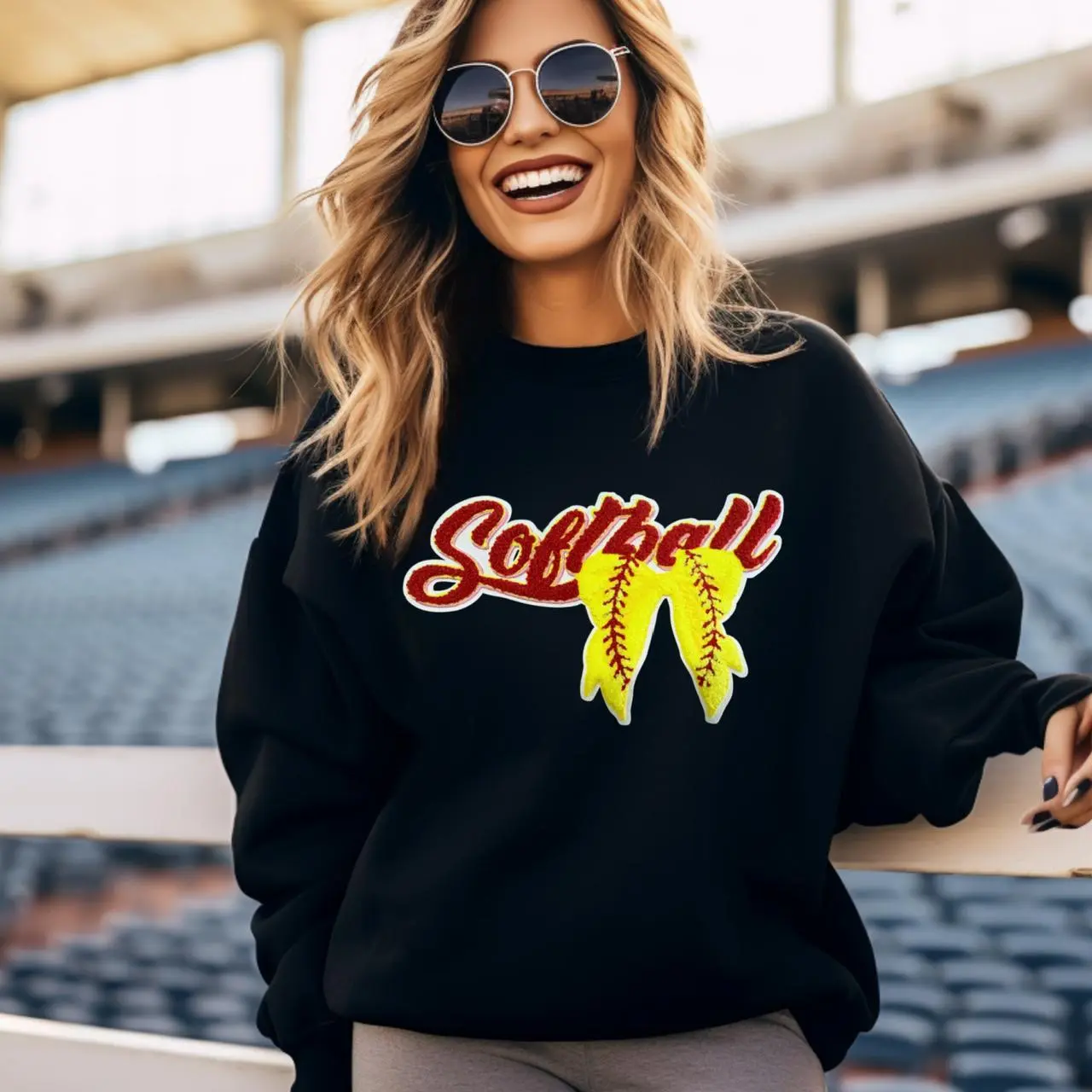 Softball With Bow Chenille Patch