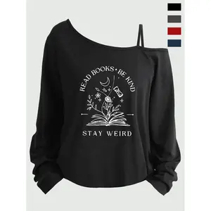 Women’s loose long-sleeved vest, plus size, asymmetrical collar, letter print, suitable for all seasons, sizes 1–8XL GARMENTARY