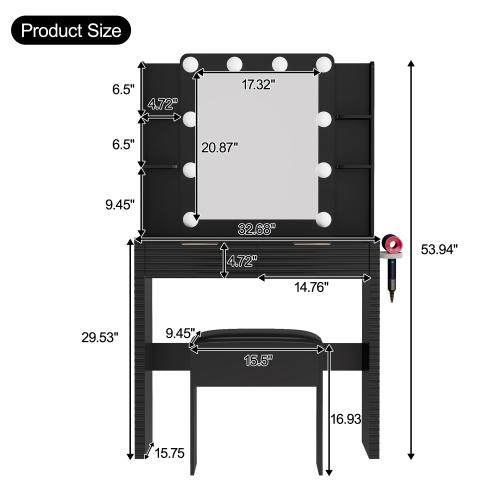 Bellemave Vanity Desk with Mirror & Light, Large Drawer Three Level Storage Dresser, 3 Lighting Modes Adjustable Brightness, Bedroom Dressing Table Bellemave Vanity Desk with Mirror & Light, Large Drawer Three Level Storage Dresser, 3 Lighting Modes Adjustable Brightness, Bedroom Dressing Table