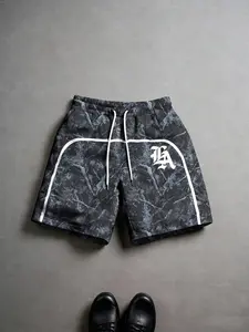 Men's LA Camo Print Drawstring Shorts, Stretch Knit Shorts, Street Style Casual Gym Shorts, Comfortable Lightweight Design, Fitted Daily Wear, Streetwear Sports Shorts