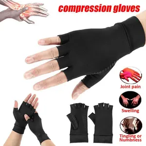 2-Piece Copper Half-Finger Compression Gloves Set, Care Gloves for Comfort & Support, Flexible, Dexterity, Flexibility, Ideal for Daily Use, Non-Toxic Material