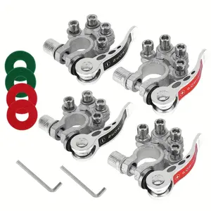 4pcs Car Battery Terminal Connectors Kit with 4 ways, Quick Release Disconnect Battery Terminal, Positive Negative for SAE/JIS Type A Posts. Applicated in Motorcycle, Car, Truck, ect