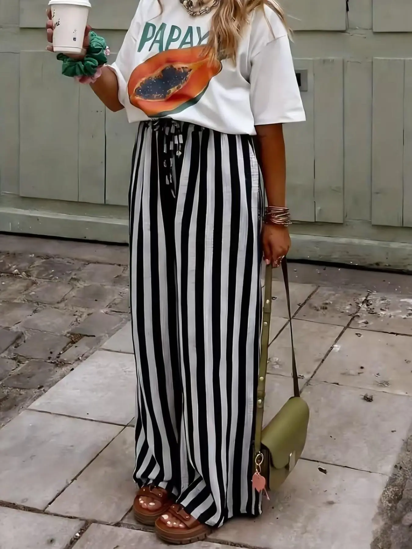 Women's New Spring & Fall Casual Long Pants Bottoms, Fashion Lightweight Striped Design, Slim Fit with Drawstring Waist, Trendy Ladies' Clothing