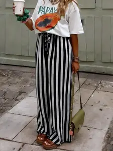 Spring Summer Fashion New Women's Casual Striped Long Pants, Stylish Ladies' Leisure Wear, Comfortable and Trendy, Perfect for Daily