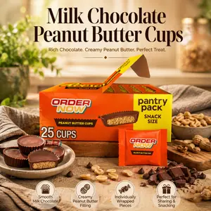 Chocolate Peanut Butter Cup Snacks, Mini Candy Pack, Single Serve Wrapped Pieces, Easy Storage Box, 25 Count