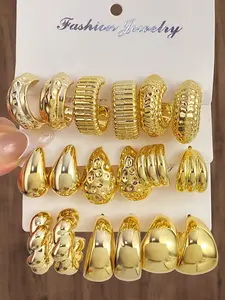 Vintage Extravagant C-Shaped Water Drop Twist Earrings Set, Unique Irregular Design, 9 Pieces, Fashion Jewelry