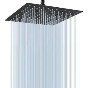 Rain Shower , Stainless Steel Large Rainfall Shower  High , Bathroom Waterfall Square Showerhead, Ceiling or Wall Mount, Matte Black 10 Inch