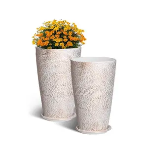 VEVOR Set of 2 Tall Outdoor Planters 21H, Round Large Planters For Front Porch and Patio, Stone Finish Flower Tree Plant Pots