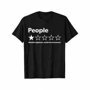 Men’s Funny One Star Review People Graphic T Shirt, Black Short Sleeve Crew Neck Tee, Unisex Adult Novelty Print Shirt, Casual Summer Outdoor Top, Gift for Men and Women