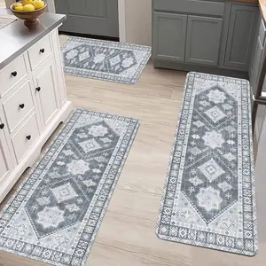 Bohemian Style Kitchen Mat Set of 3 Pieces Non-Slip Washable Rug for Hallways Laundry Rooms Soft Comfortable Long Strip Carpet boho runner flannel room hallway cozy flooring home decor rug vintage