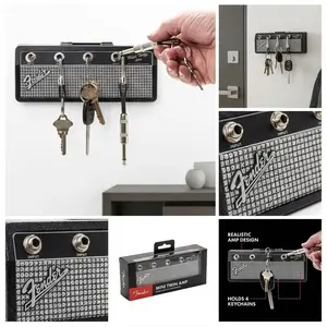 Storage Box Retro Guitar Amp Key Holder with 4 Guitar Jack Keychains, Wall Mount for Rockstar Home Decor Gift