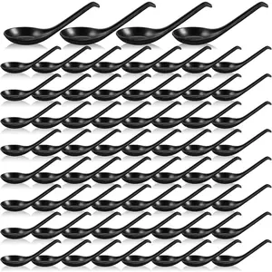 100 Pcs Reusable Melamine Asian Soup Spoon 6.3 Inches Chinese Japanese Noodle Ramen Spoon Wonton Rice Dumpling Pho Spoons for Home Restaurant Kitchen