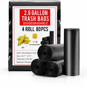 Trash Bags 2.6 Gallon, Small Garbage Bags, Strong & Unscented Mini Trash Bags for Kitchen, Bathroom, Office, Restroom, Car, Black, 80 Counts
