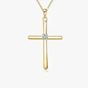 Gold Plated Moissanite Cross Necklace – Trendy Jewelry for Her