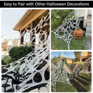 Halloween Spider Web Decorations Outdoor, 200 Sqft Stretchy Cut-Your-Own Spooky Webbing, Wall-Mounted Fabric
