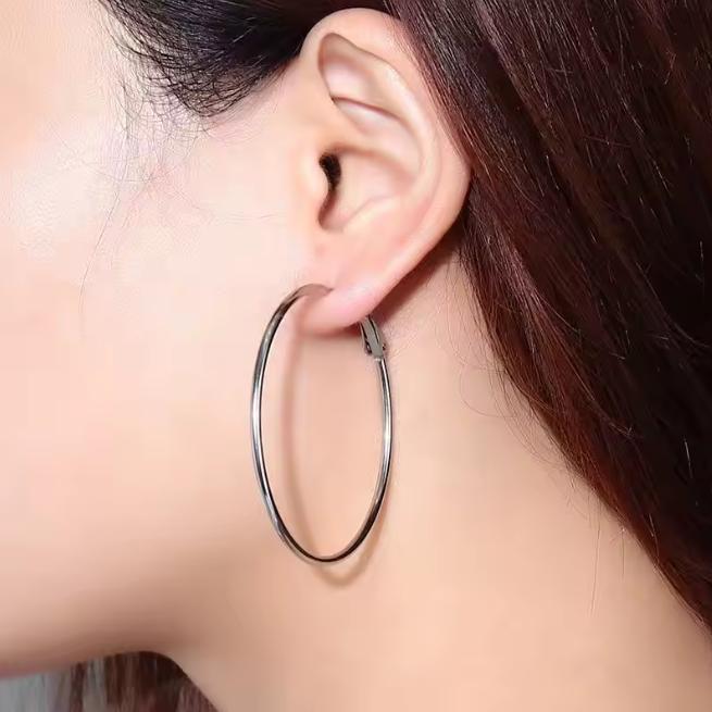 925 Sterling Silver Plated 50mm(1.96'') Large Circle Endless Hoop Earrings Big Round Huggie Hoops Statement Earring Minimalist Hooped Christmas Jewelry for Women