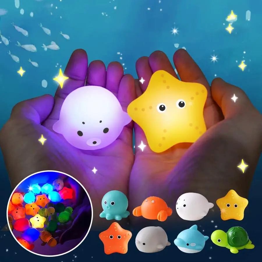 Cute Cartoon Sea Life Design Electric Luminous Bath Toy, 4 Counts/set Waterproof LED Light Up Baby Bath Toy, Interactive Toy, Birthday Gift, Party Gif