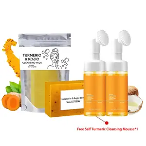 4 in 1 ：Turmeric Wash and Care Four Piece Set 2PCS Turmeric Cleansing Mousse ,Turmeric Tablets, Turmeric Soap Facial Cleansing Skincare FacialCleansing Cleanser