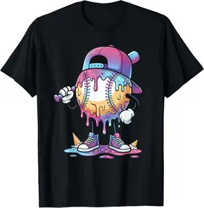 Baseball Drip for Boys Ice Cream Drip Baseball Sport Lover T-Shirt Cotton Unisex Kids