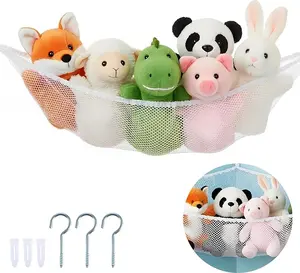 Hollow Out Toy Storage Hammock for Wall Corner Mesh Toy Net Organizer Space Saving Hanging Solution for Kids Bedroom Nursery Playroom Durable Easy Install Stylish Decor