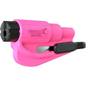 resqme The Original Emergency Keychain Car Escape Tool, 2-in-1 Seatbelt Cutter and Window Breaker, Made in USA, Pink - Compact Emergency Hammer