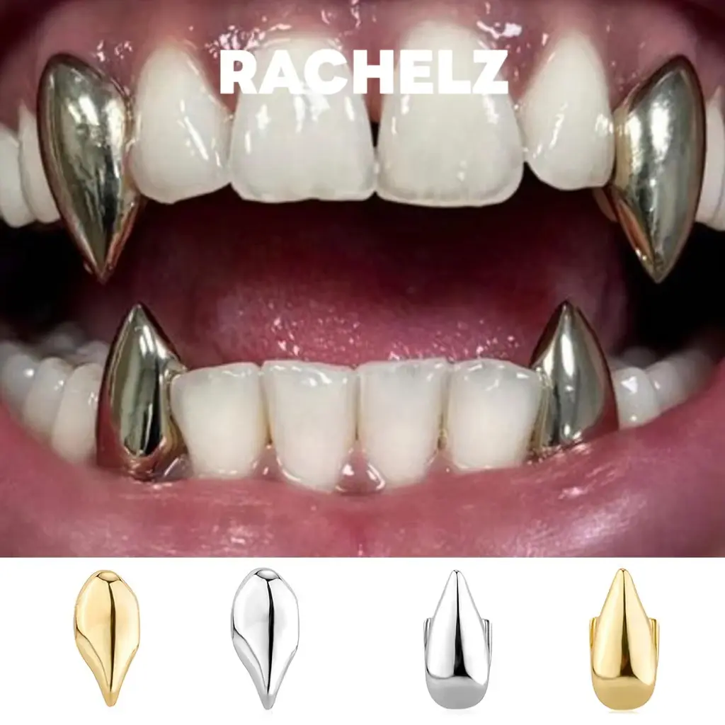 Hip Hop Single Teeth Grillz Fangs Top Bottom Punk Glossy Tooth Caps For Women Men Halloween Vampire Cosplay Gift