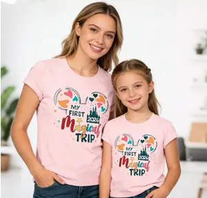 2026 Magic Kingdom Themed Family Summer Pattern T-Shirts, Vacation Travel Outfits, Girls' Travel Casual Top Sets, including Princess Castle Themed T-Shirts, Fairy Tale Themed Sets, and Magic Themed Sets.