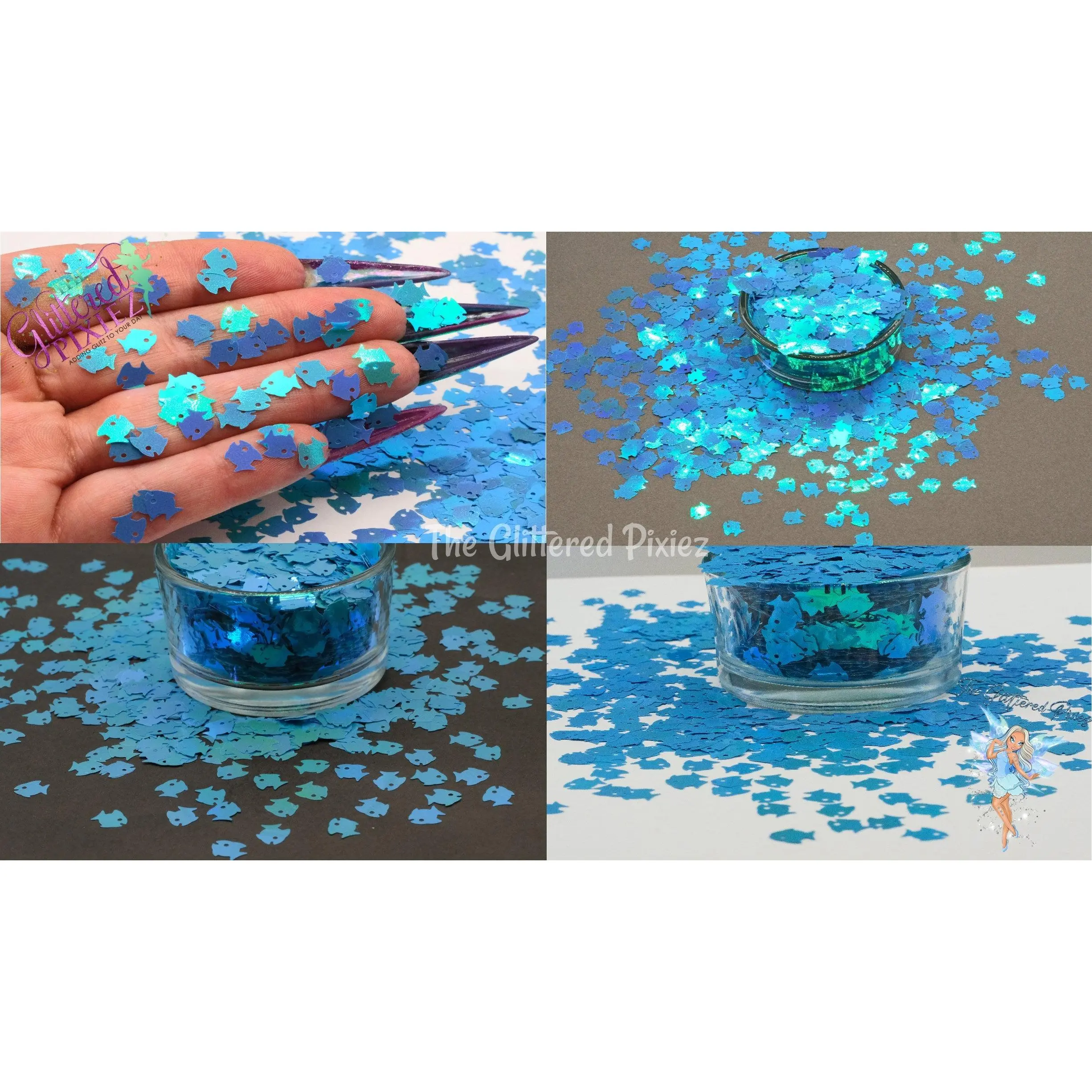 HYDRANGEA Blue TROPICAL FISH glitter Cute Fun Loose Glitter for Nail art Hair Face Body Tumblers Craft supply Resin supply Freshie Glitter