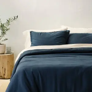 King Heavyweight Linen Blend Comforter and Sham Set Dark Mineral Blue - Casaluna
