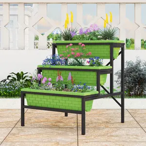 Zhongma 3Tier Heavy Duty Raised Garden Bed, 24 L x 26 W x 26.8 H, Metal Stand Frame with 3 Green Planters,Box: 24 L x 8.15 W x 6.8 H, 10 Gallon (10 gal / 38 Liters), for Flowers Herb Vegetables