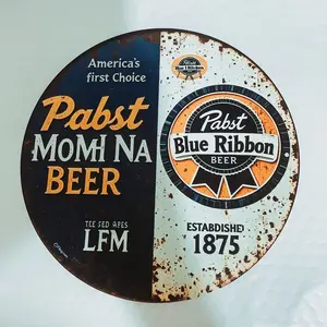 Vintage Pabst Blue Ribbon Beer Tin Metal Sign 8x8, Rustic Retro Pub Decor, Metal Wall Art for Bar, Man Cave, Home Office, Garage