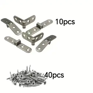 10pcs Foldable Hinge + 40pcs Screws, Flexible Nut Hinge, Strong Pressure Resistance, Silver Color Cabinet Door Hinges for Household Use