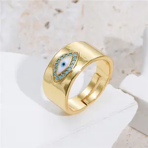 Turkish Zircon Evil Eye Rings For Women Open Adjustbale Gold Plated Stainless Steel Ring Couple Rings Wedding Jewelry Bague