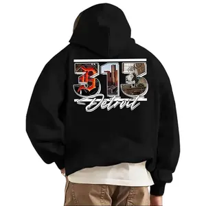 Men's Detroit 313 Graphic Hooded Sweatshirt - Royal Blue Streetwear Pullover with Back Print, Adjustable Drawstring Hood & Front Pocket, Urban Casual Winter Warmth for Fall/Winter, Machine Washable Detroit-Themed Apparel