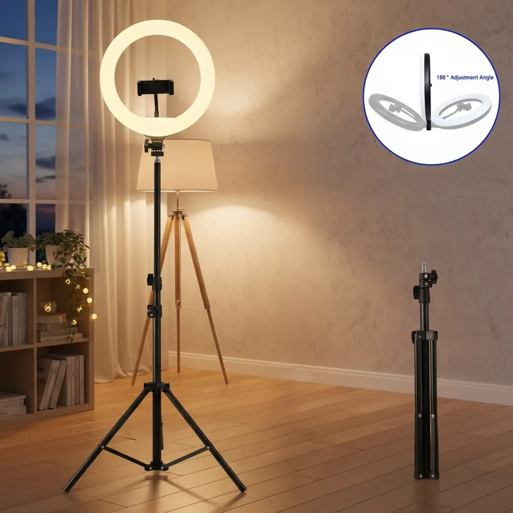 10"Selfie Ring Light with 63" Adjustable Tripod Stand & Phone Holder for Live Stream/Makeup, Upgraded Dimmable LED Video lights for Tiktok/YouTube/Zoom Meeting/Photography#ring light shade