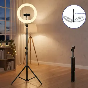10" Selfie Ring Light with 63" Adjustable Tripod Stand & Phone Holder for Live Stream/Makeup, Upgraded Dimmable LED Video lights for Tiktok/YouTube/Zoom Meeting/Photography#springbreak
