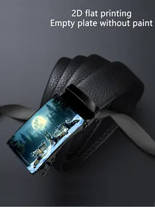 A 2D elegant night wolf pack pattern art design, business casual style, with an automatic buckle, suitable as a gift for Father's Day and Valentine's Day.