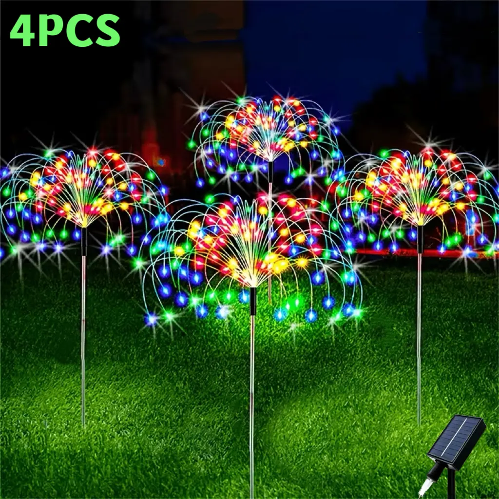 4 Pack Solar Fireworks Lights, 240LED 8 Modes IP44 Waterproof Starburst Solar Garden Stake Lights, Solar Powered DIY Copper Wire Decorative Lights for Yard Backyard Path Patio Wedding Party Lawn Christmas Outdoor Decoration
