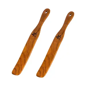 2 Pack Spurtle for Sourdough Starter, Danish Dough Whisk and Jar Spatula, Solid Teak Wood for Mixing, Scraping Jars and Bread Making Tools, Wooden Kitchen Utensils for Non-Stick Cookware