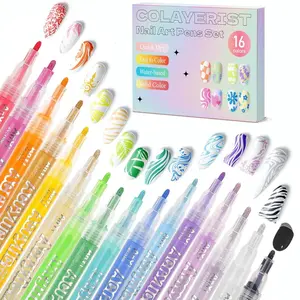 Nail Art Pens, 16 Colors Acrylic Nail Paint Pens Kit Quick Drying, 3D Gel Nail Polish Pen Nail Design Pen Graffiti Dotting Drawing Painting Liner Manicure for Home and Salon DIY Nail Art Tools