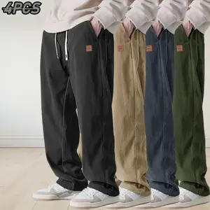 Men’s corduroy straight wide-leg retro casual pants, 4-pack; soft drape. New for autumn/winter, stylish design with drawstring; lightweight, breathable, and comfortable—ideal for everyday casual wear.