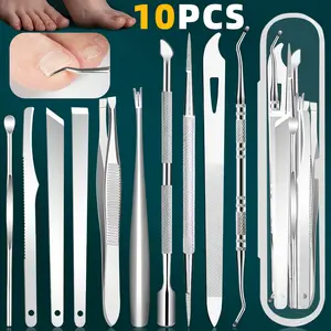 10pcs Stainless Steel Ingrown Toenail & Cuticle Removal Kit - Odorless Pedicure and Manicure Set, Nail Pusher, Christmas Gift, BAODANBUTING