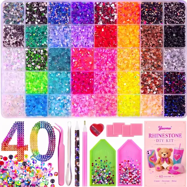 40000Pcs DIY  Bedazzler Kit With Rhinestones，3mm Multicolor Synthetic Beads Resin Flatback Beads  Bedazzling Kit forTumbler, Phone Case, Clothes, Shoes Decoration